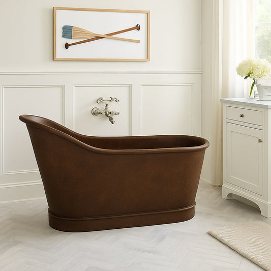 54-inch single slipper made copper bathtub with antique patina finish
