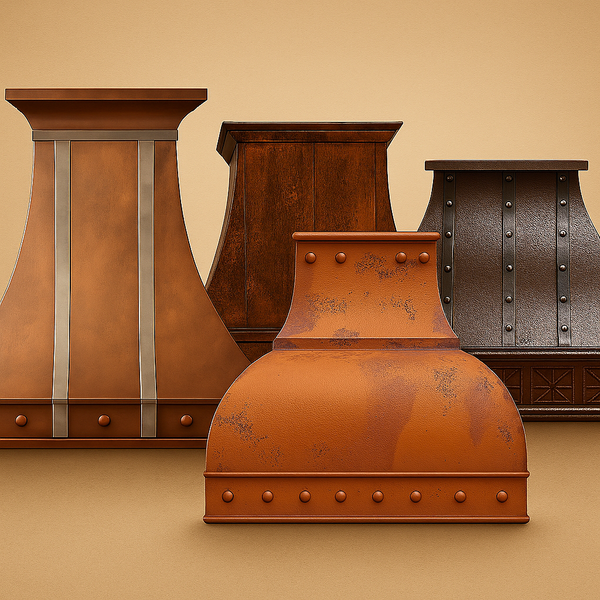 Set of four decorative vent hoods on a beige background
