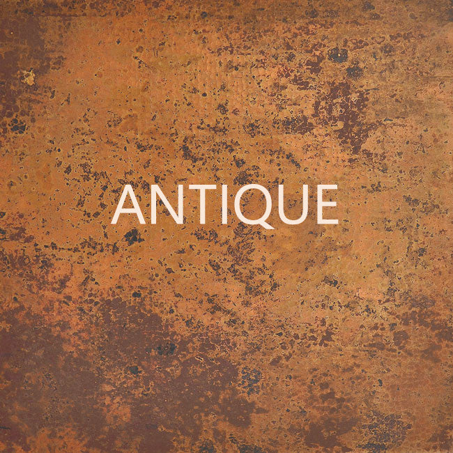light patina of hand made by Mexico artisan dining table from copper
