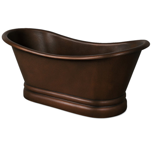 Side view of custom made patina copper soaking bathtub