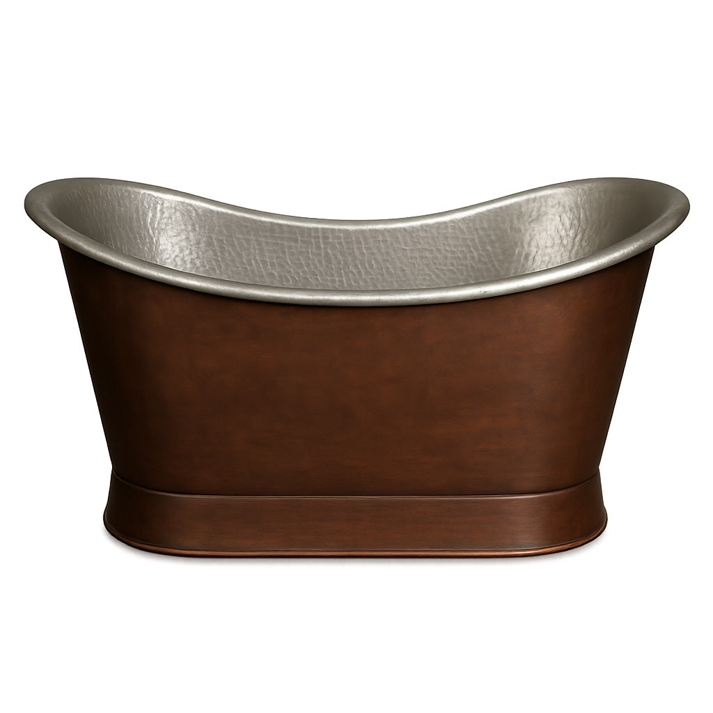Double slipper copper bathtub with tin-plated interior