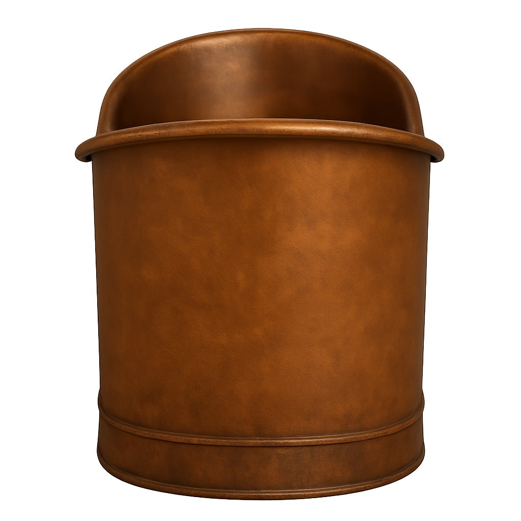 Double slipper freestanding hammered copper bathtub, back view