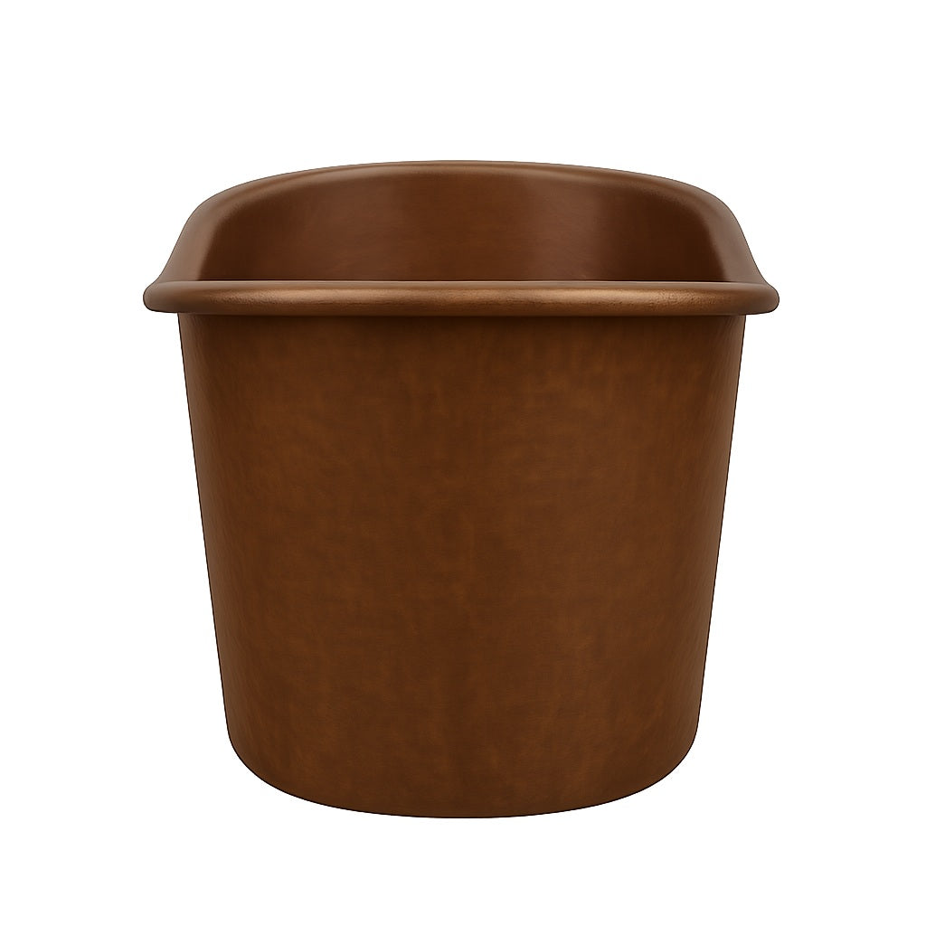 Hammered double slipper copper bathtub, front view