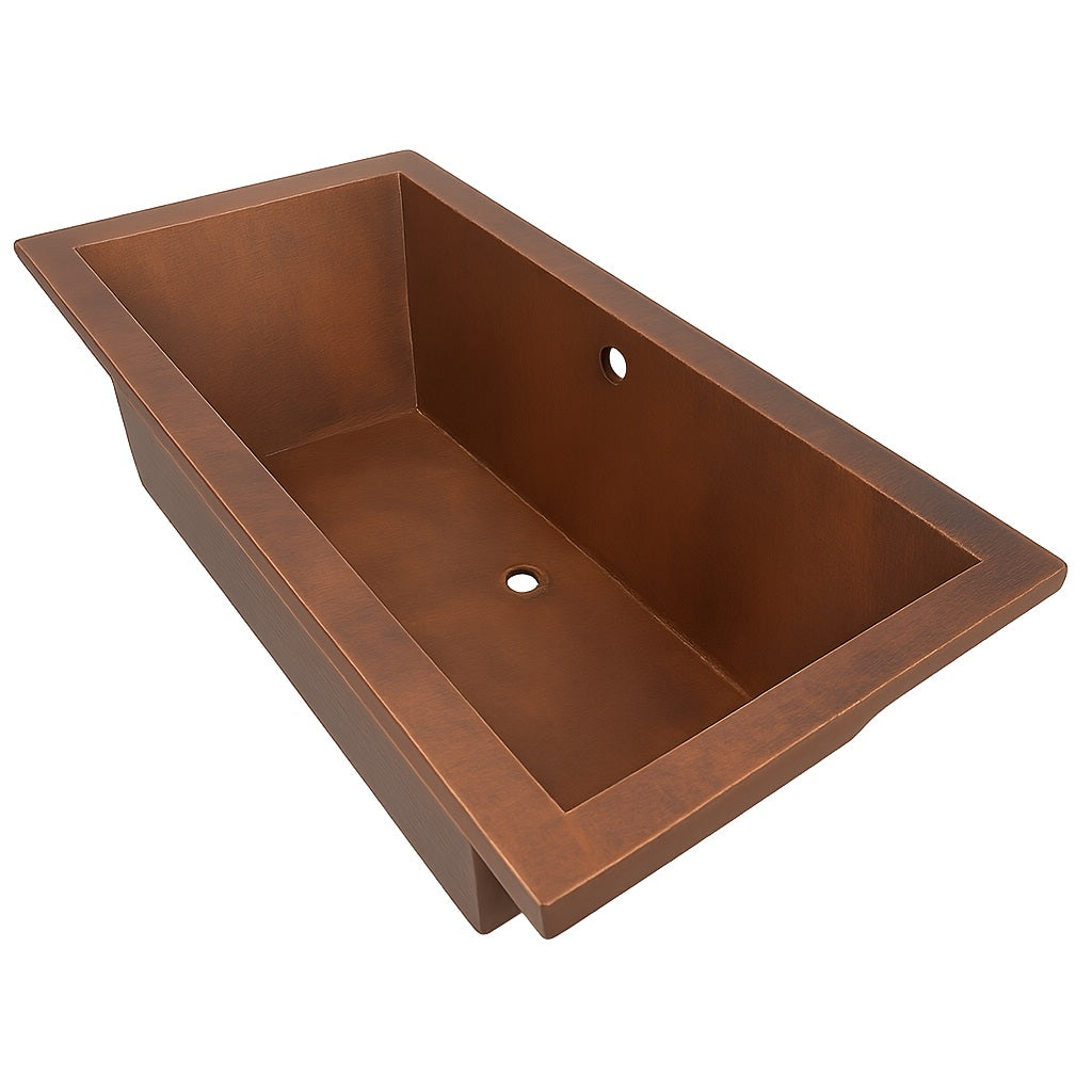 Rectangular drop-in copper bathtub with modern design detailed view