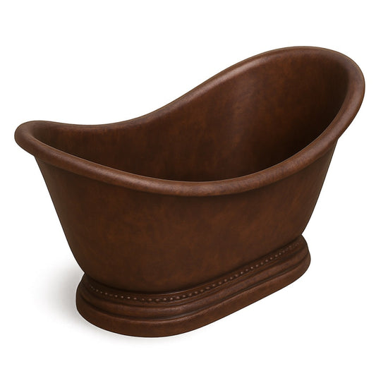 Slipper made copper bathtub with a decorative base, detail view