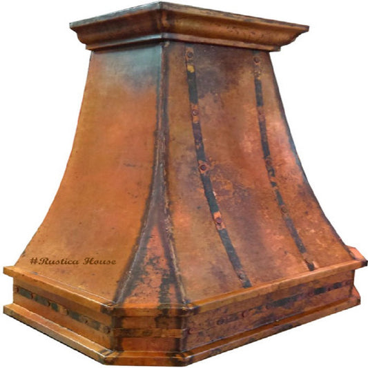 Side view of transitional rustic custom copper range hood