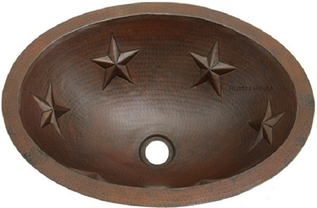 oval copper bathroom sinks with punched stars