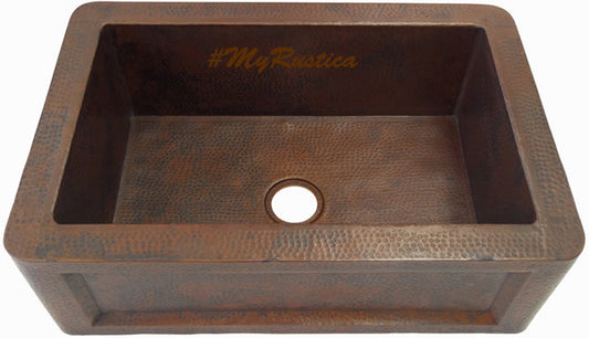 deep apron copper kitchen sink front view