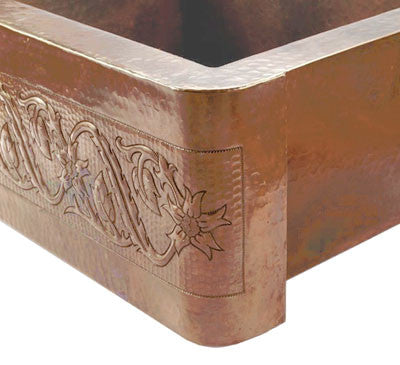 designing for small space kitchen apron copper sink detail