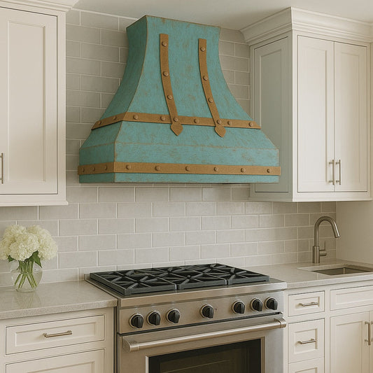 Oxidized Copper Range Hood with Bronze Straps Explained