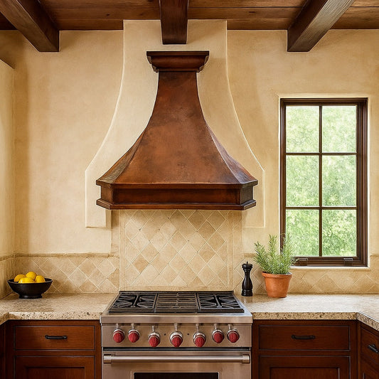 Antique Flared Copper Range Hood for Pueblo Revival Kitchens