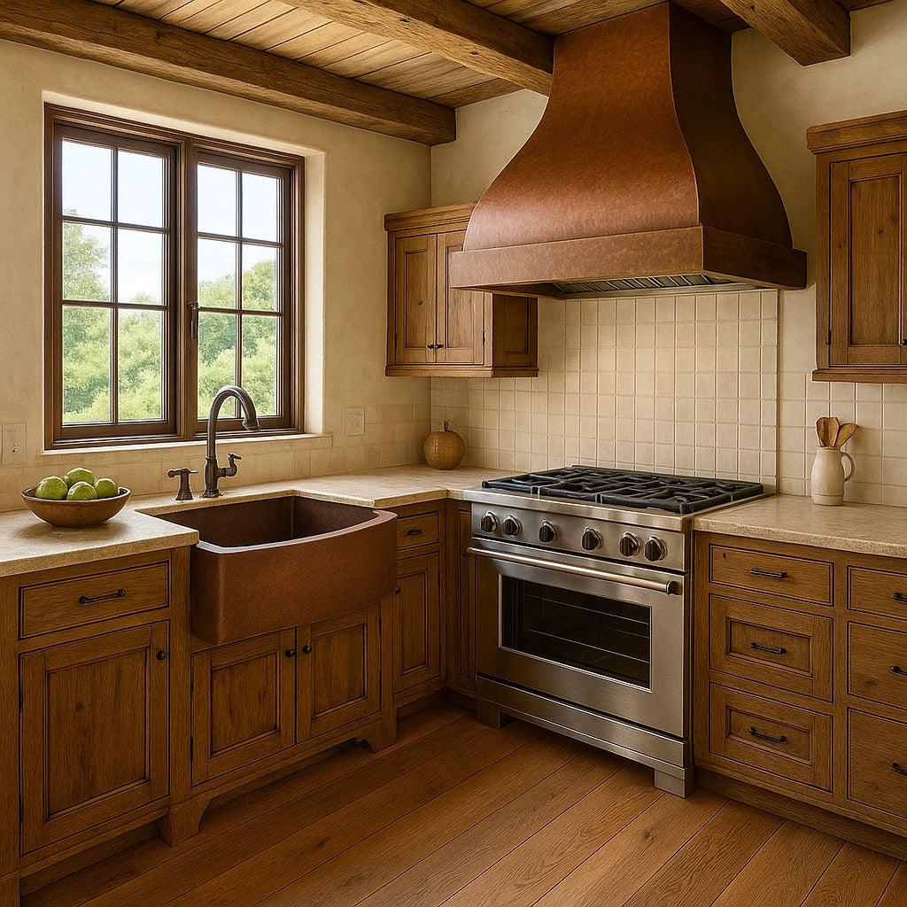 28-inch custom curved apron front single bowl copper prep sink