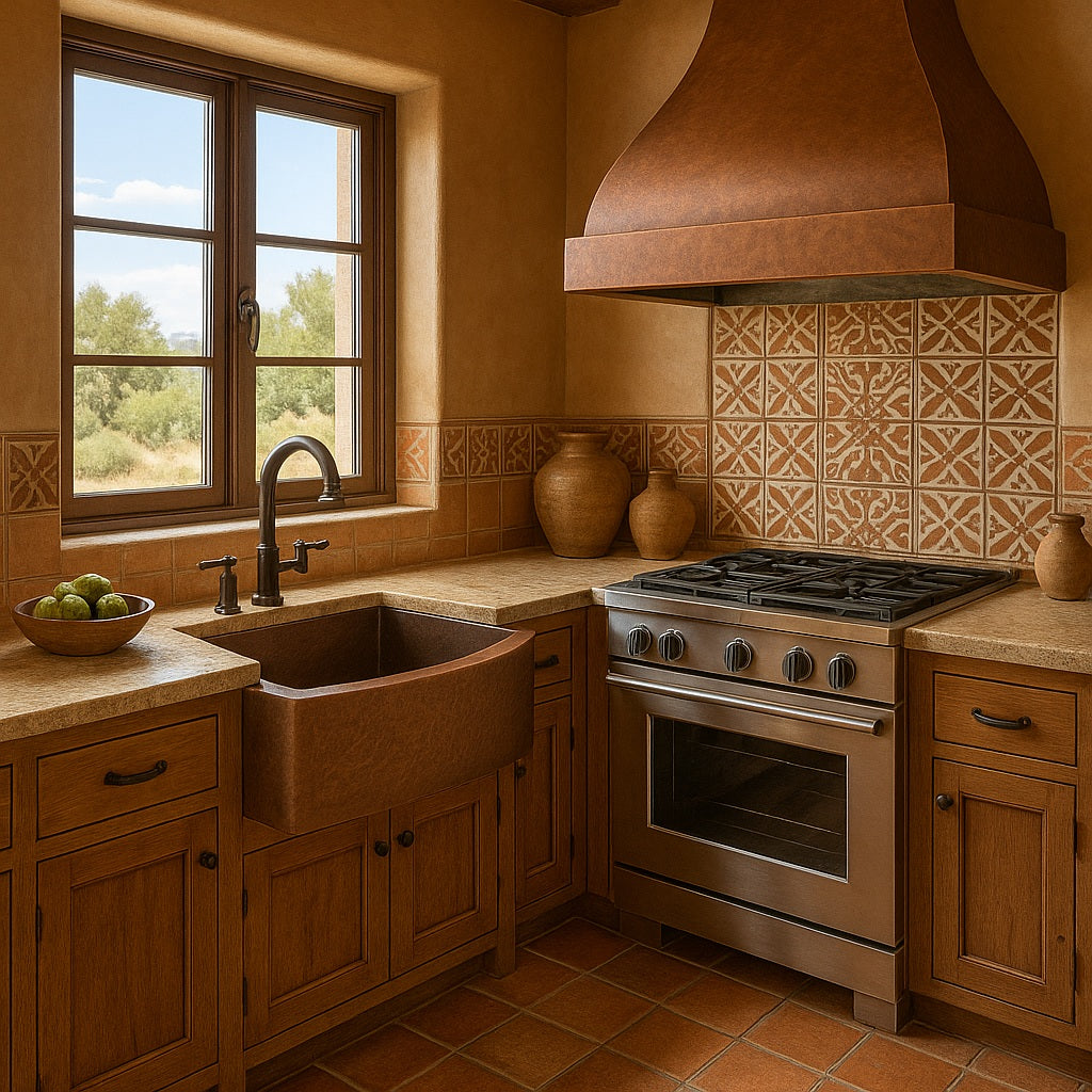 33-inch custom curved apron front single bowl copper prep sink