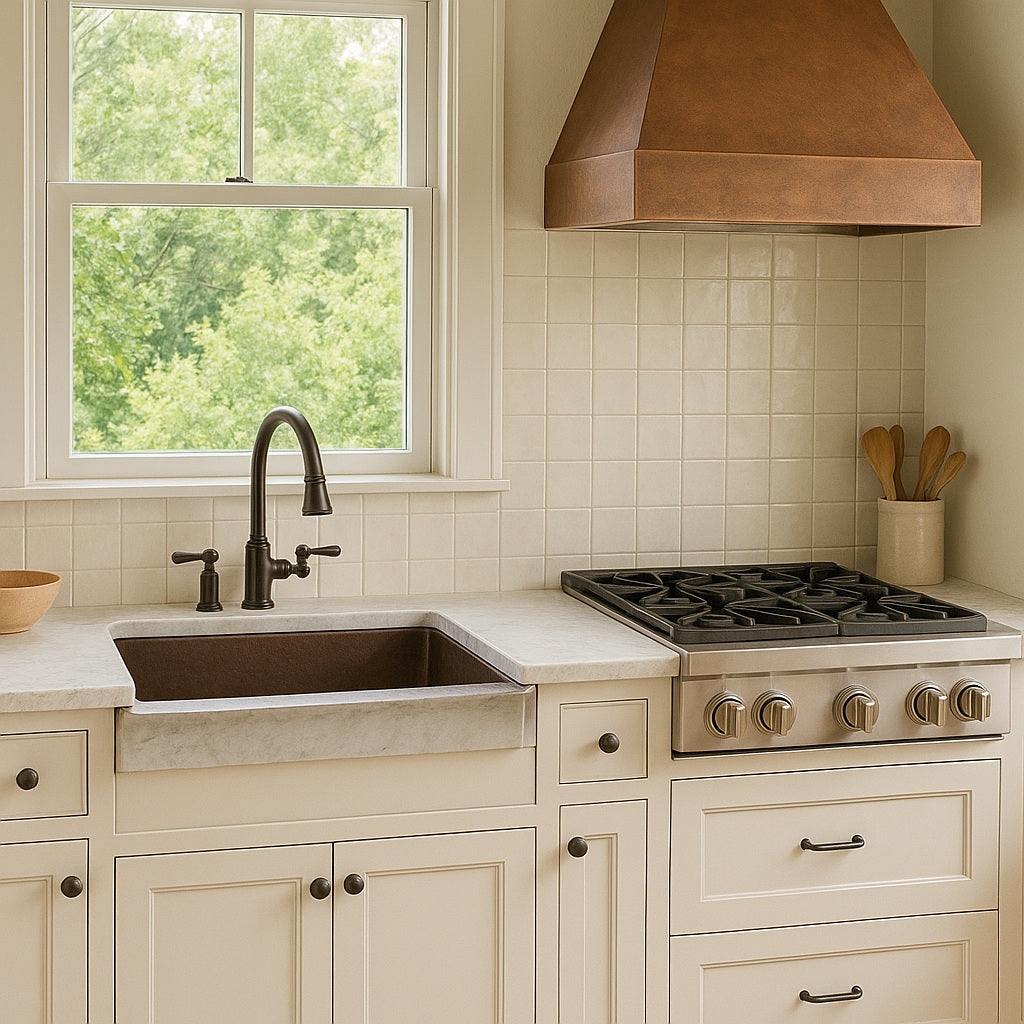 33-inch custom drop-in undermount single bowl copper kitchen sink