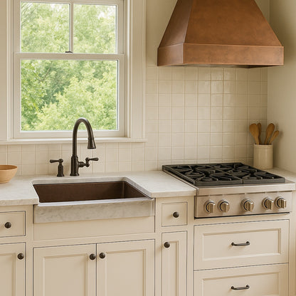 33-inch custom drop-in undermount single bowl copper kitchen sink