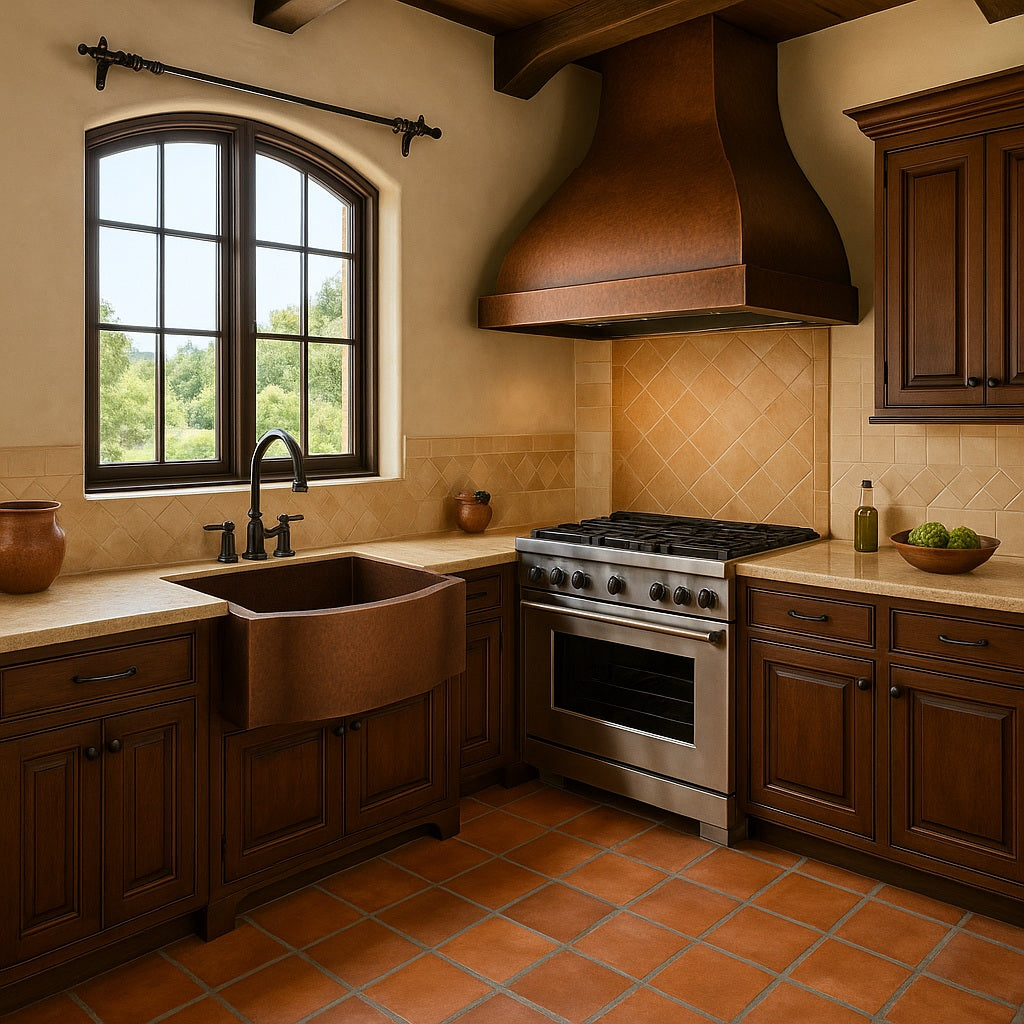 36-inch custom curved apron front single bowl copper prep sink