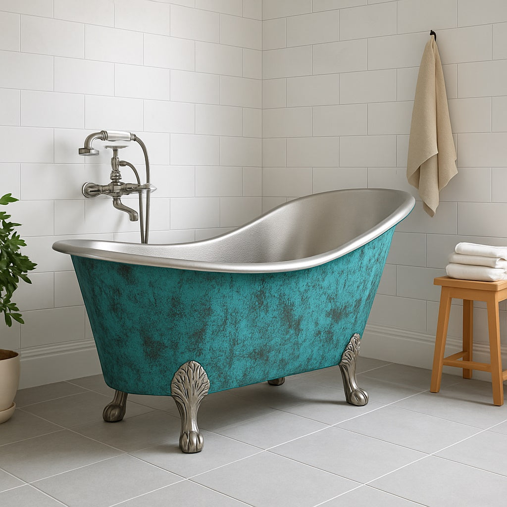 72-inch turquoise patina clawfoot copper bathtub with tin interior