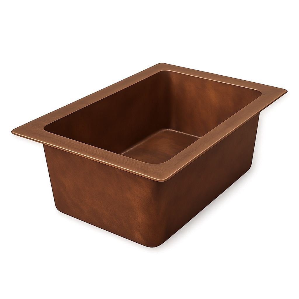 Alcove drop-in copper bathtub closeup view