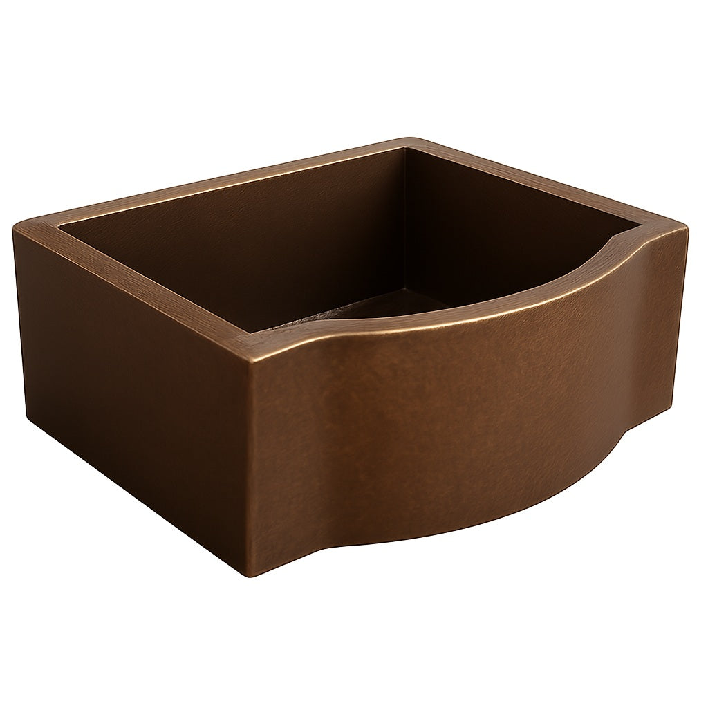 Custom curved apron front single bowl copper prep sink
