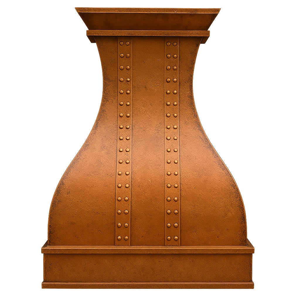 Curved shape copper range hood with smooth design