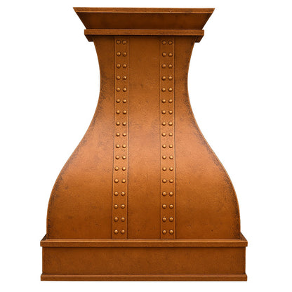 Curved shape copper range hood with smooth design