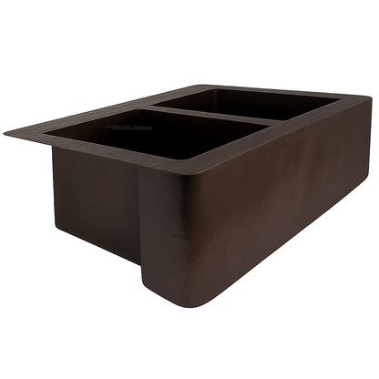 Custom made apron front double bowl copper kitchen sink