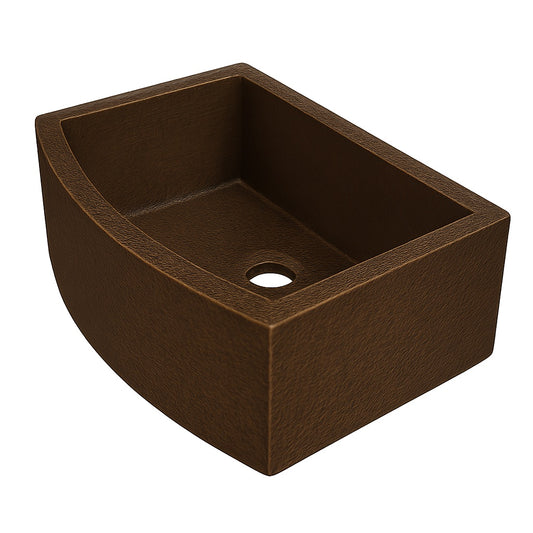 Custom round apron front single bowl copper kitchen sink side view