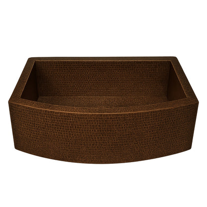Custom round apron front single bowl copper kitchen sink front view