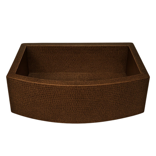 Custom round apron front single bowl copper kitchen sink front view