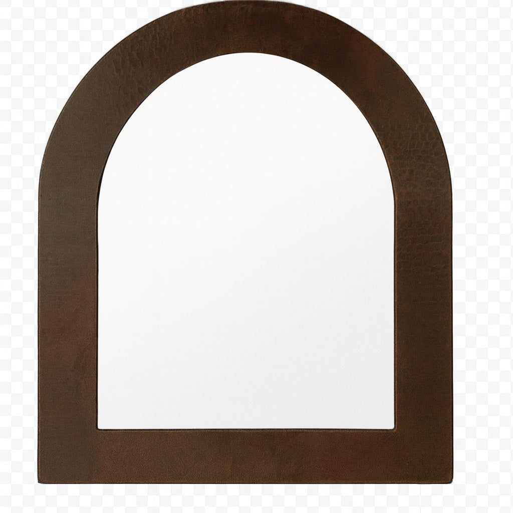 Custom hand-hammered arched copper mirror