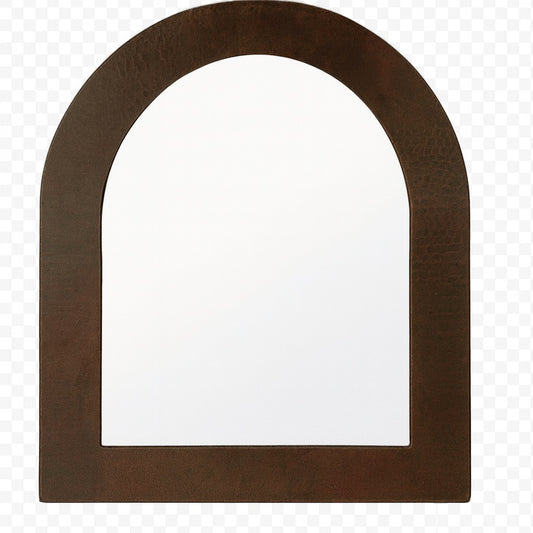 Custom hand-hammered arched copper mirror