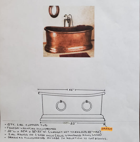 custom copper bathtub with the base