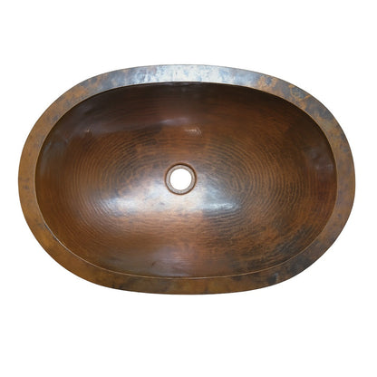 Custom oval drop in undermount copper bathroom sink