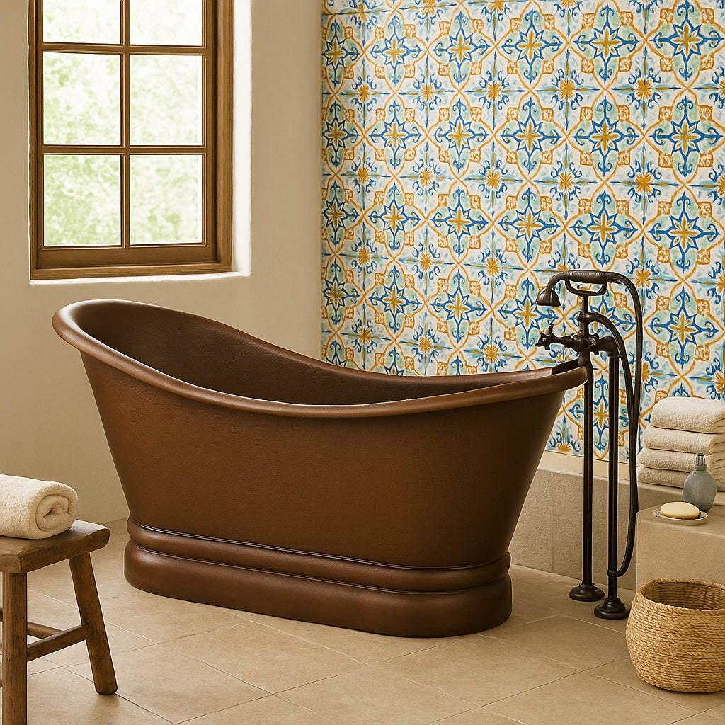 67-inch custom patina copper soaking bathtub