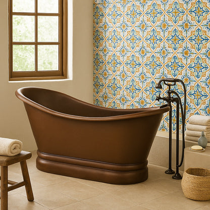 67-inch custom patina copper soaking bathtub