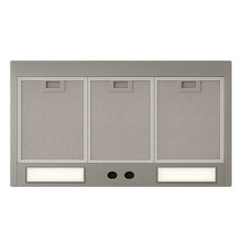 Hacienda copper range hood with decorative scrollwork apron built-in vent insert
