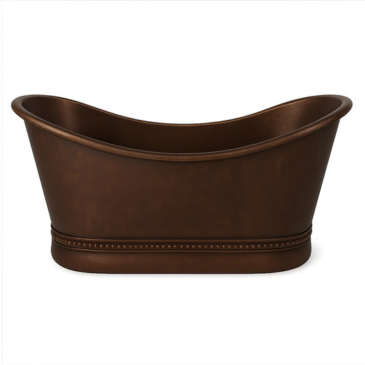 Double slipper copper bathtub with decorative base