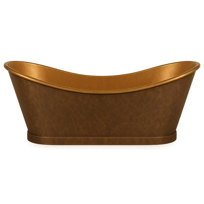 Double slipper copper bathtub with two patina finishes, front view