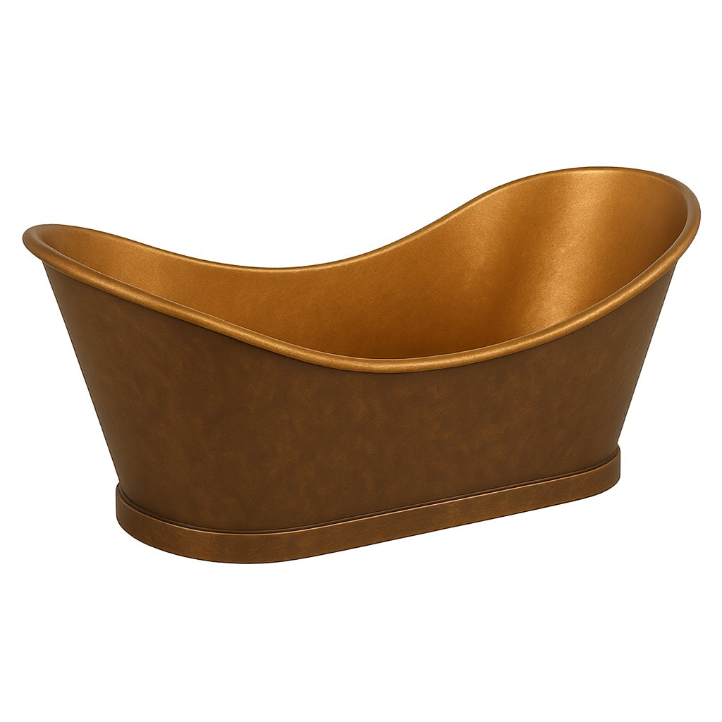 Double slipper copper bathtub with two patina finishes