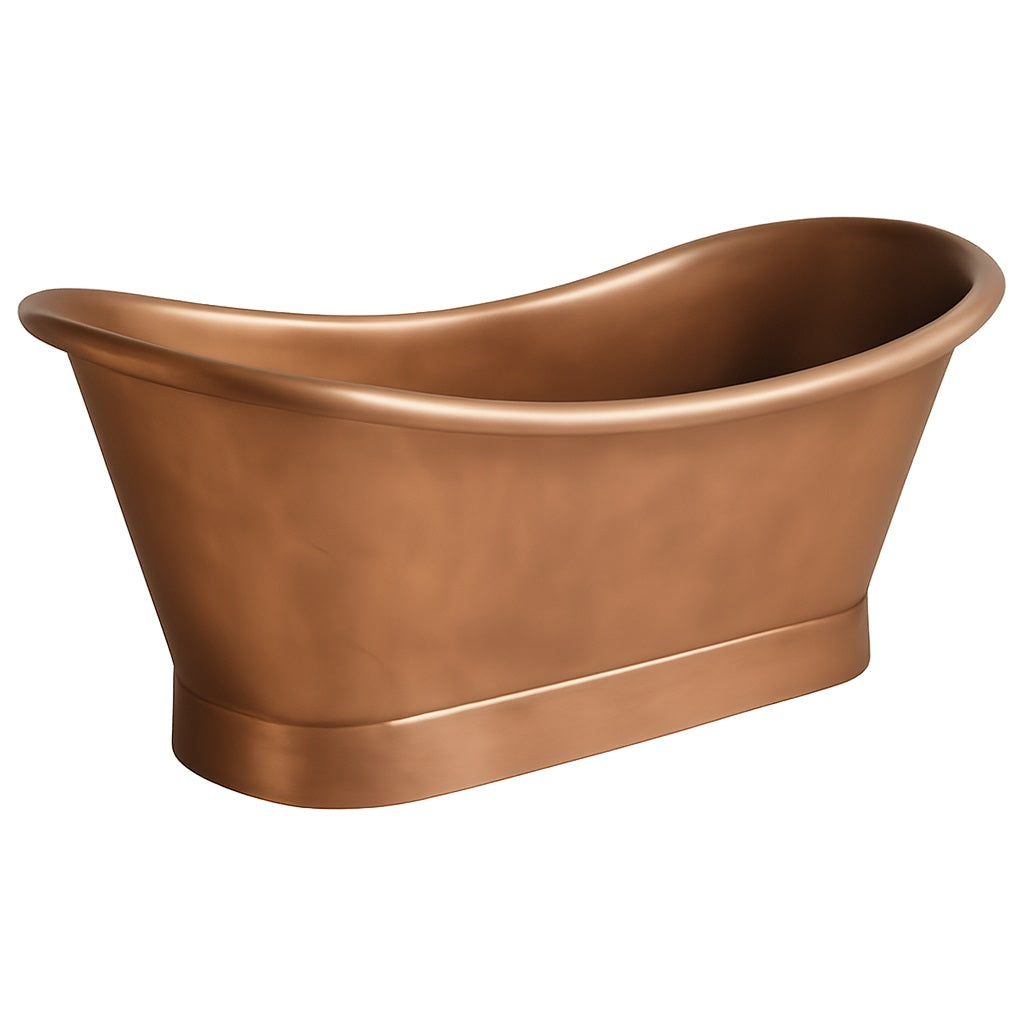 Double slipper natural copper bathtub side view