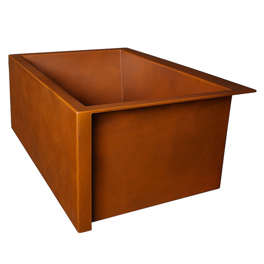 Rectangular drop-in copper bathtub with full apron front