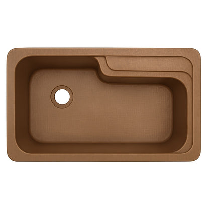 Drop-in copper bathtub for a bathroom alcove viewed from above