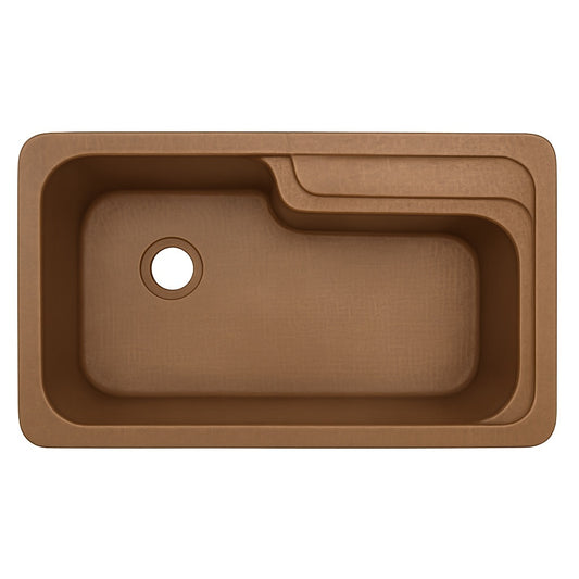 Drop-in copper bathtub for a bathroom alcove viewed from above