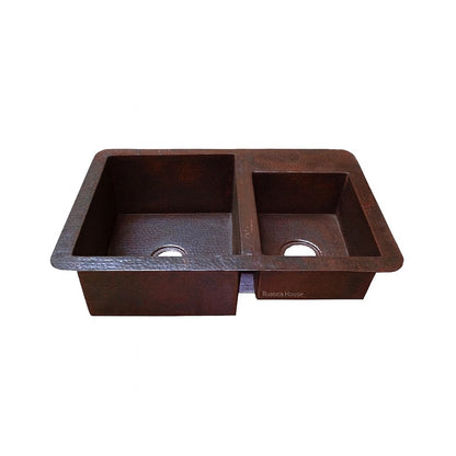 28-inch custom drop in undermount copper kitchen sink with small right  bowl and smaller right prep bowl
