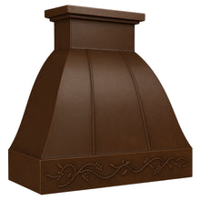 Hacienda copper range hood with grapevine apron design side view