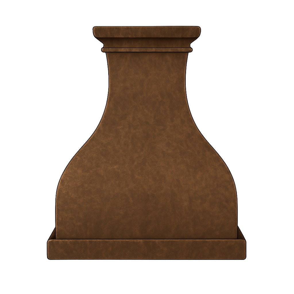 Smooth hacienda copper range hood with simple crown front view
