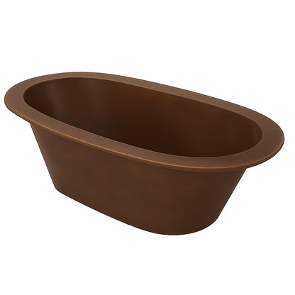 Hand-hammered drop-In copper bathtub for alcove installation as seen from the angle