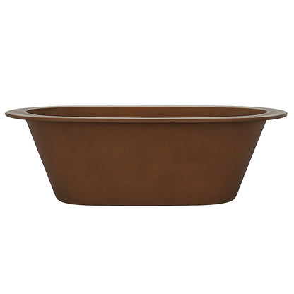 Hammered drop-In copper bathtub for alcove installation, side view