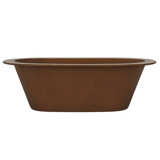 Hammered drop-In copper bathtub for alcove installation, side view