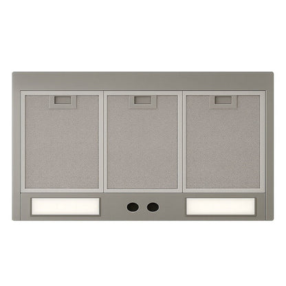 Hammered copper range hood with vertical riveted straps, 200 CFM insert with two speed fan, light and filters